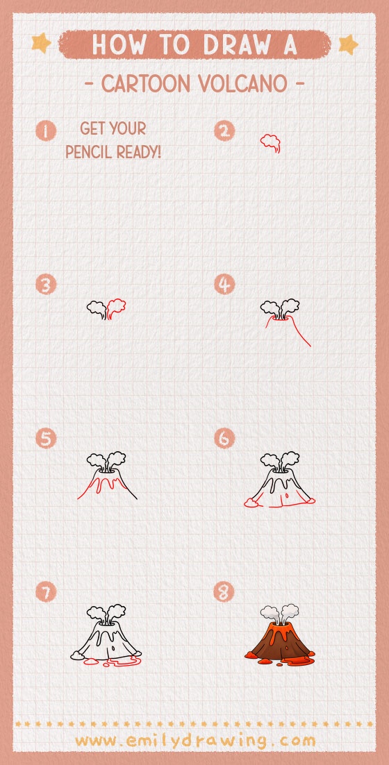 how to draw a cartoon volcano pinterest pin